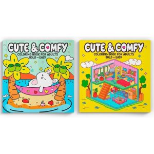 Coleção Cute & Comfy - Coloring Book For Adults - Kit Com 2 Livros de Colorir
